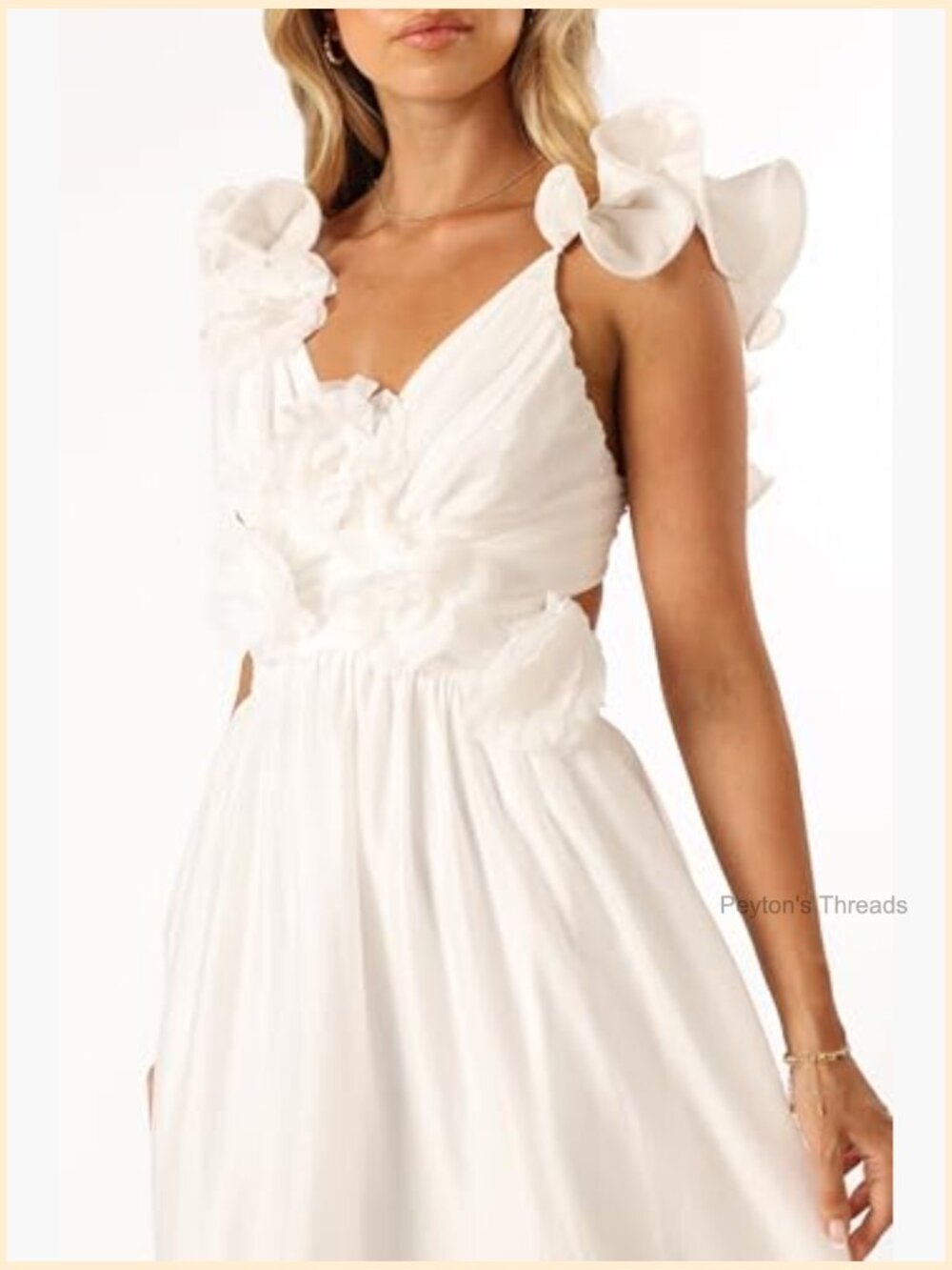 Midi Dress with Ruffle Flower Detailing Deep V Neck - Picture 7 of 7